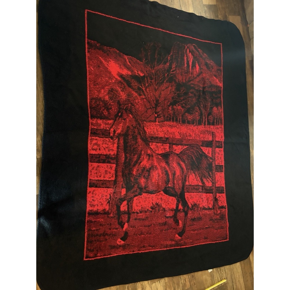 Vintage San Marcos Red/Black Reversible Horse Stallion Blanket 91" X 78"